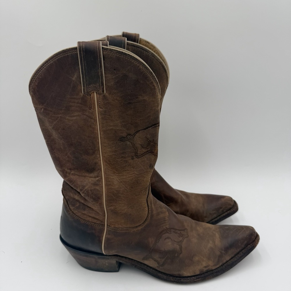 Nacona Cowboy Boots Woman's 9.5 B Arkansas Razorbacks Branded Brown Pointed‎ Toe